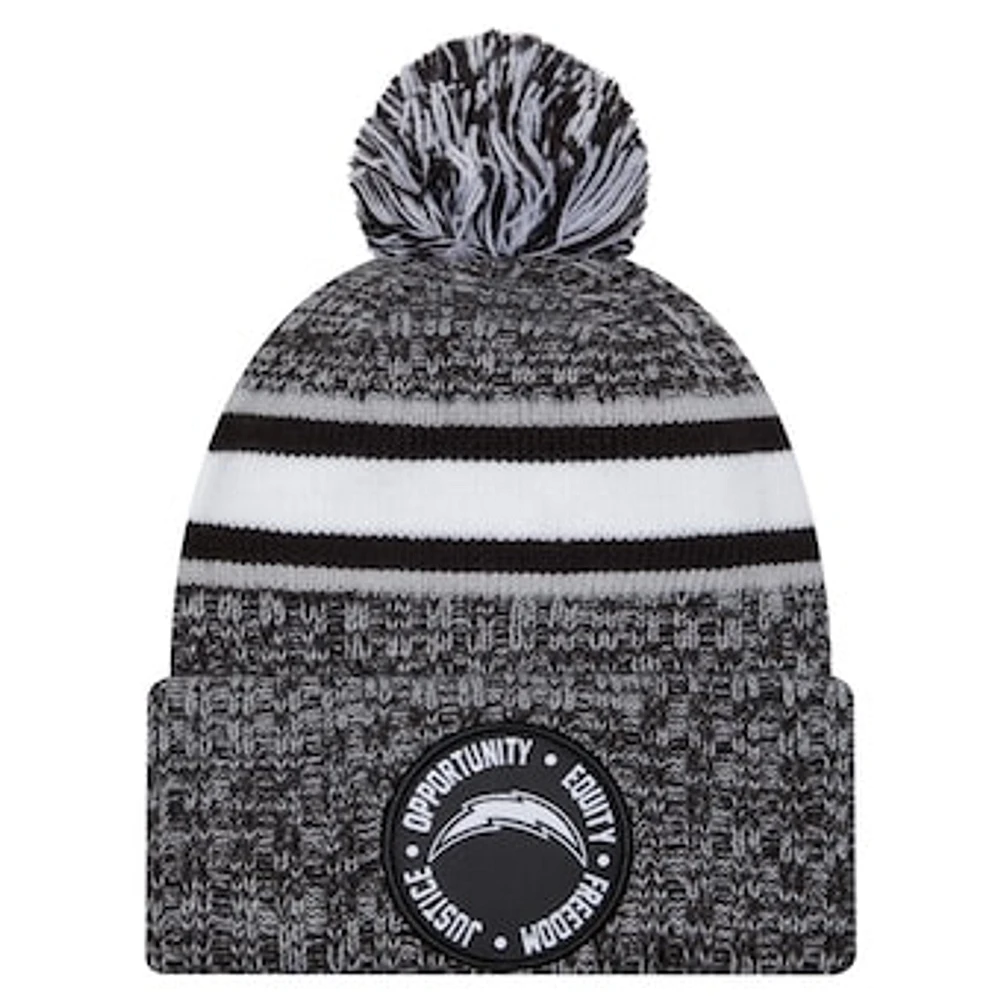 Men's New Era Black Los Angeles Chargers Inspire Change Cuffed Knit Hat with Pom