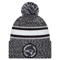 Men's New Era Black New England Patriots Inspire Change Cuffed Knit Hat with Pom