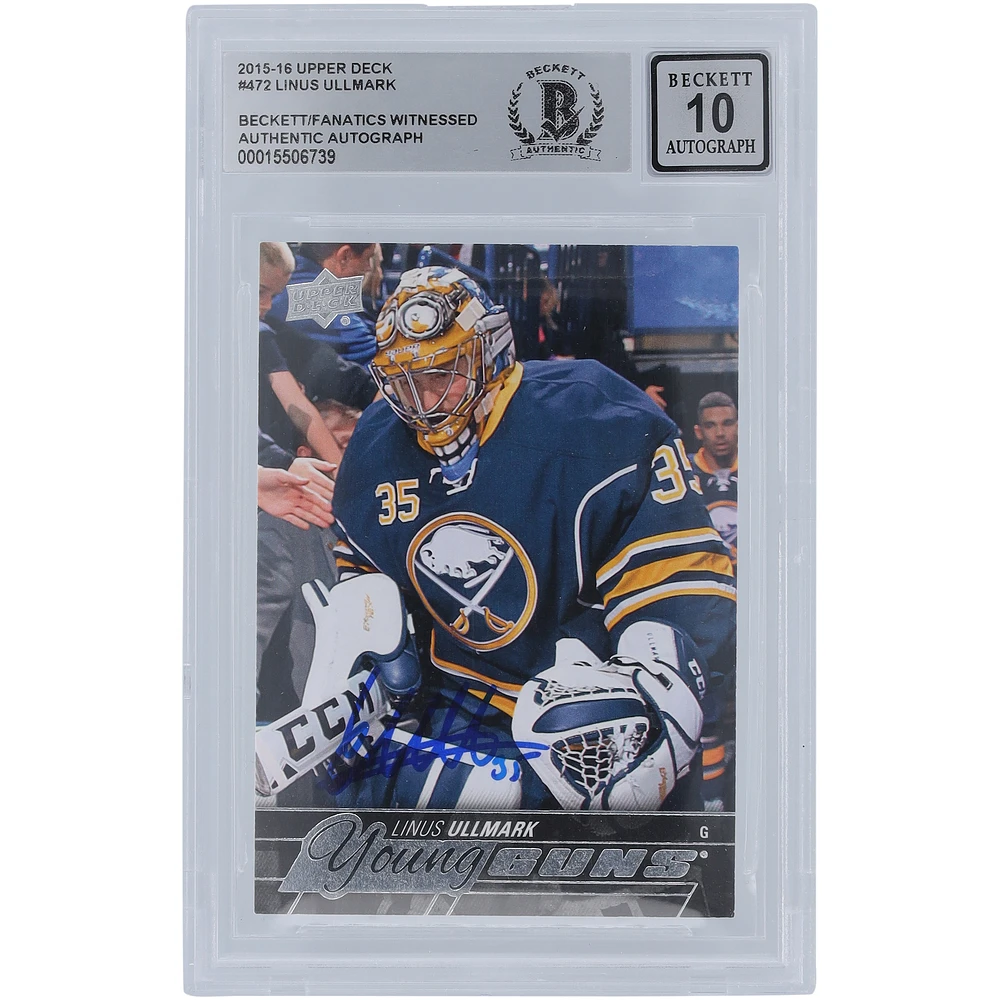 Linus Ullmark Buffalo Sabres Autographed 2015-16 Upper Deck Young Guns #472 Beckett Fanatics Witnessed Authenticated 10 Rookie Card