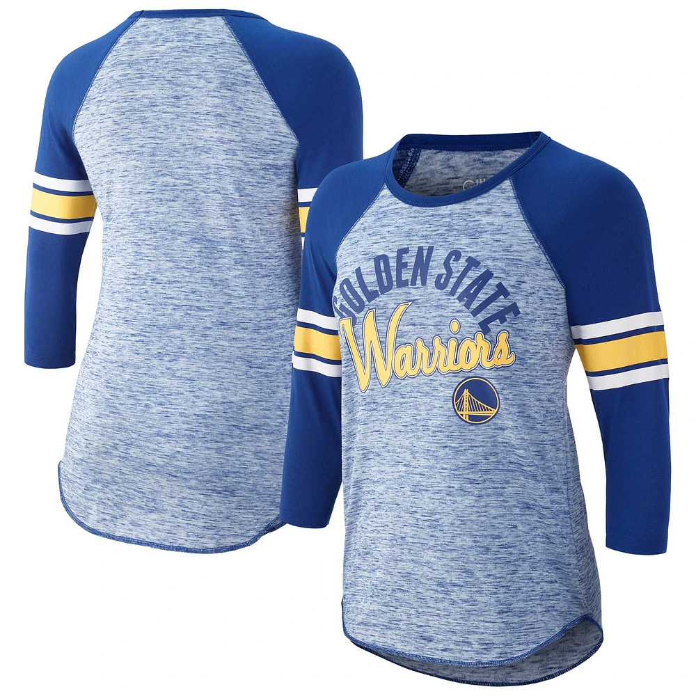 Women's G-III 4Her by Carl Banks Royal Golden State Warriors Recover 3/4-Sleeve Raglan T-Shirt