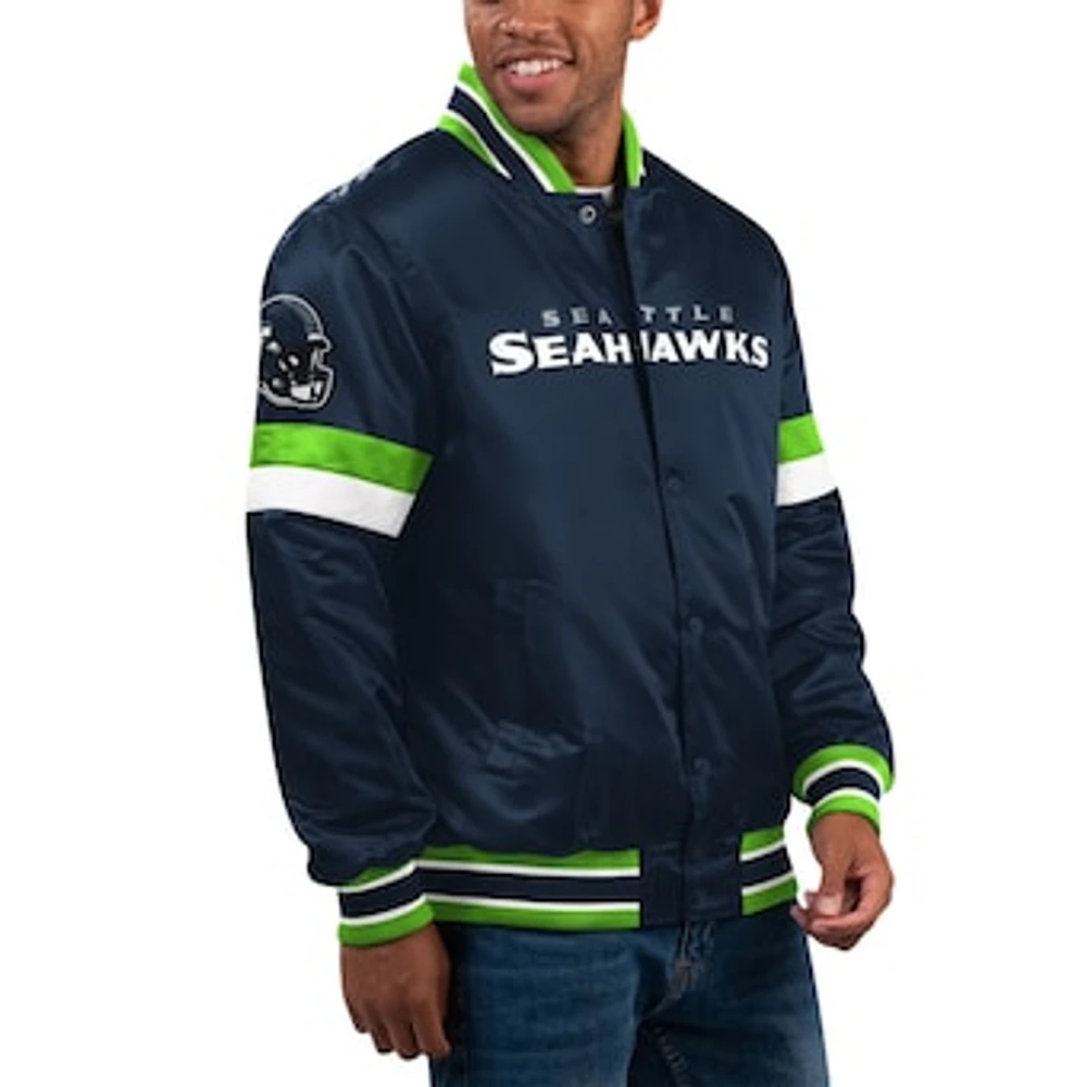 Men's Starter College Navy Seattle Seahawks Home Game Satin Full-Snap Varsity Jacket