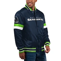 Men's Starter College Navy Seattle Seahawks Home Game Satin Full-Snap Varsity Jacket