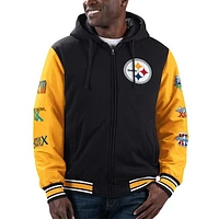 Men's G-III Sports by Carl Banks Black Pittsburgh Steelers Player Option Colorblock Full-Zip Hoodie Jacket