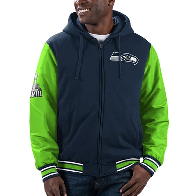 Men's G-III Sports by Carl Banks College Navy Seattle Seahawks Player Option Colorblock Full-Zip Hoodie Jacket