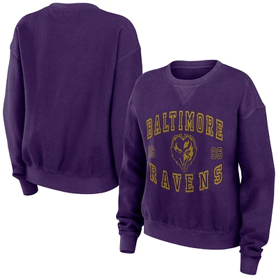 Women's WEAR by Erin Andrews Purple Baltimore Ravens Vintage Rib-Knit Cord Modest Crop Pullover Sweatshirt