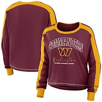 Women's WEAR by Erin Andrews Burgundy/Gold Washington Commanders Color Block Modest Crop Long Sleeve T-Shirt