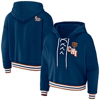 Women's WEAR by Erin Andrews Navy Chicago Bears Lace-Up Pullover Hoodie