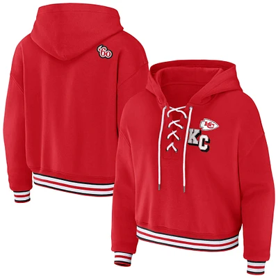 Women's WEAR by Erin Andrews Red Kansas City Chiefs Lace-Up Pullover Hoodie