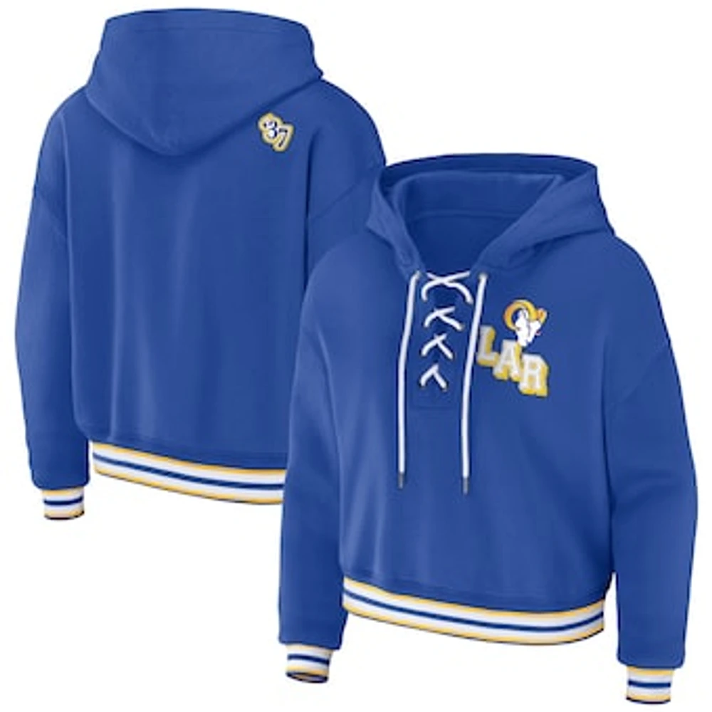 Women's WEAR by Erin Andrews Royal Los Angeles Rams Lace-Up Pullover Hoodie