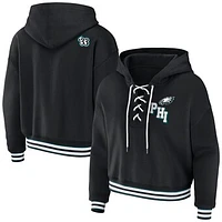 Women's WEAR by Erin Andrews Black Philadelphia Eagles Lace-Up Pullover Hoodie