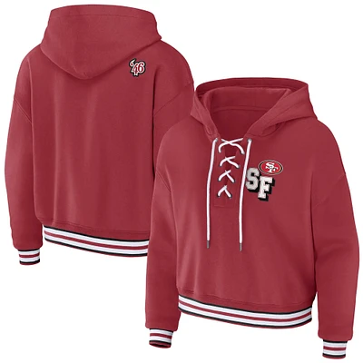 Women's WEAR by Erin Andrews Scarlet San Francisco 49ers Lace-Up Pullover Hoodie