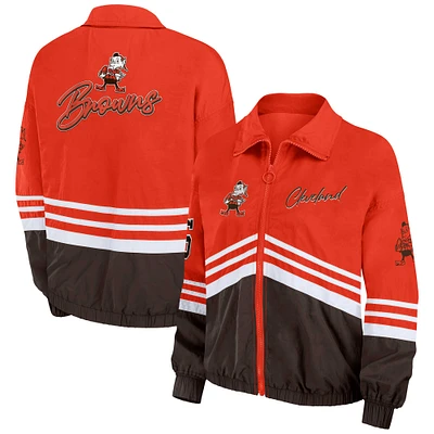 Women's WEAR by Erin Andrews Orange Cleveland Browns Vintage Throwback Windbreaker Full-Zip Jacket