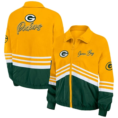 Women's WEAR by Erin Andrews Gold Green Bay Packers Vintage Throwback Windbreaker Full-Zip Jacket