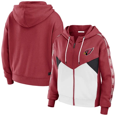 Women's WEAR by Erin Andrews Cardinal/White Arizona Cardinals Color Block Light Weight Modest Crop Full-Zip Hoodie