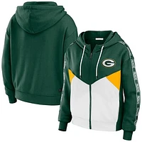 Women's WEAR by Erin Andrews Green/White Green Bay Packers Color Block Light Weight Modest Crop Full-Zip Hoodie