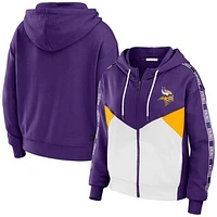 Women's WEAR by Erin Andrews Purple/White Minnesota Vikings Color Block Light Weight Modest Crop Full-Zip Hoodie