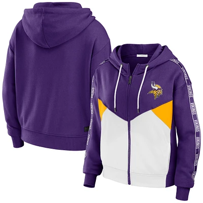 Women's WEAR by Erin Andrews Purple/White Minnesota Vikings Color Block Light Weight Modest Crop Full-Zip Hoodie