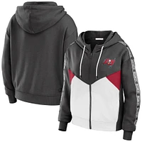 Women's WEAR by Erin Andrews Pewter/White Tampa Bay Buccaneers Color Block Light Weight Modest Crop Full-Zip Hoodie