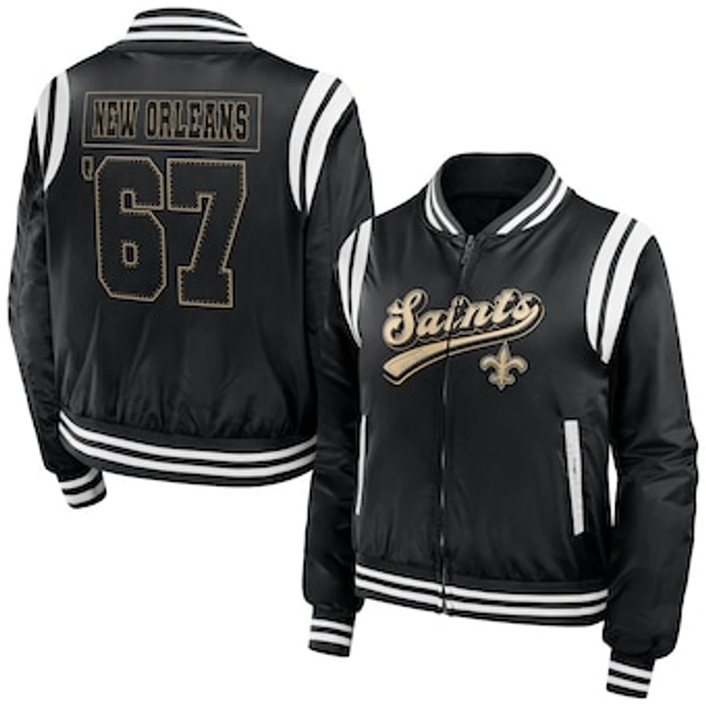 Women's WEAR by Erin Andrews Black New Orleans Saints Bomber Full-Zip Jacket