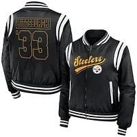 Women's WEAR by Erin Andrews Black Pittsburgh Steelers Bomber Full-Zip Jacket