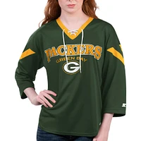 Women's Starter Green Bay Packers Rally Lace-Up 3/4 Sleeve T-Shirt