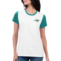 Women's G-III 4Her by Carl Banks White Miami Dolphins Fashion Illustration T-Shirt