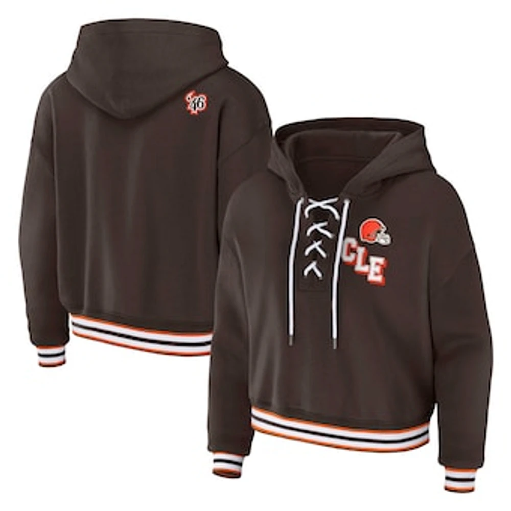 Women's WEAR by Erin Andrews Brown Cleveland Browns Plus Lace-Up Pullover Hoodie