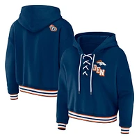 Women's WEAR by Erin Andrews Navy Denver Broncos Plus Lace-Up Pullover Hoodie