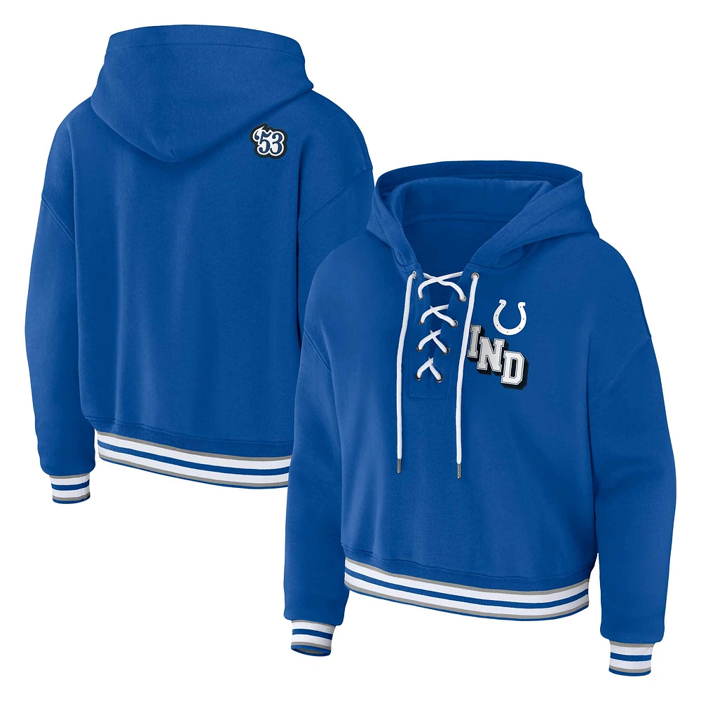 Women's WEAR by Erin Andrews Royal Indianapolis Colts Plus Lace-Up Pullover Hoodie