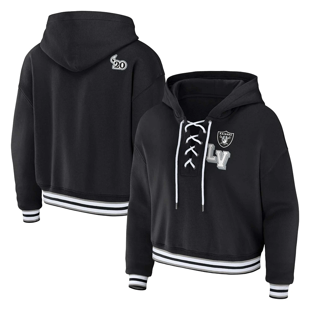 Women's WEAR by Erin Andrews Black Las Vegas Raiders Plus Lace-Up Pullover Hoodie