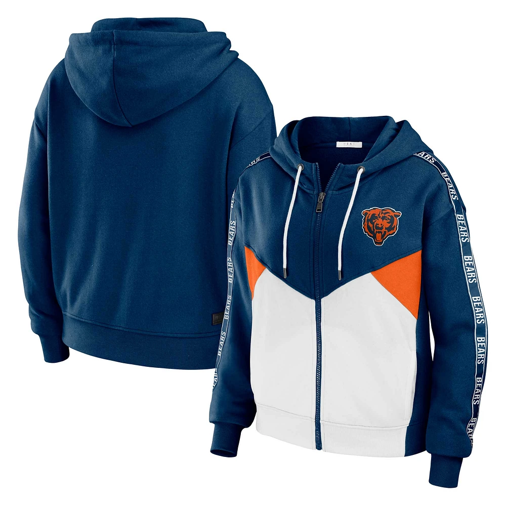 Women's WEAR by Erin Andrews Navy/White Chicago Bears Plus Color Block Full-Zip Hoodie