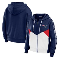 Women's WEAR by Erin Andrews Navy/White New England Patriots Plus Color Block Full-Zip Hoodie