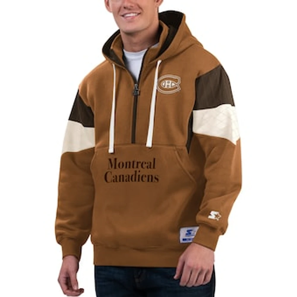 Men's Starter Tan Montreal Canadiens Shot Gun Half-Zip Hoodie