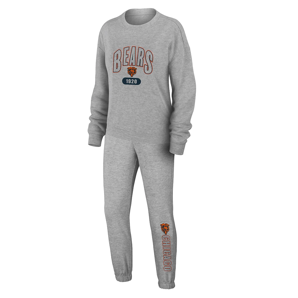 Women's WEAR by Erin Andrews  Heather Gray Chicago Bears Plus Knitted Tri-Blend Long Sleeve T-Shirt & Pants Lounge Set