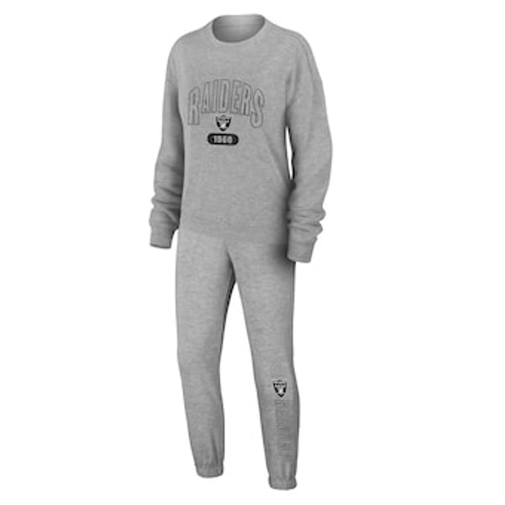 Women's WEAR by Erin Andrews  Heather Gray Las Vegas Raiders Plus Knitted Tri-Blend Long Sleeve T-Shirt & Pants Lounge Set