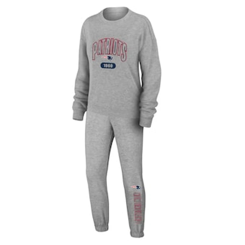 Women's WEAR by Erin Andrews  Heather Gray New England Patriots Plus Knitted Tri-Blend Long Sleeve T-Shirt & Pants Lounge Set