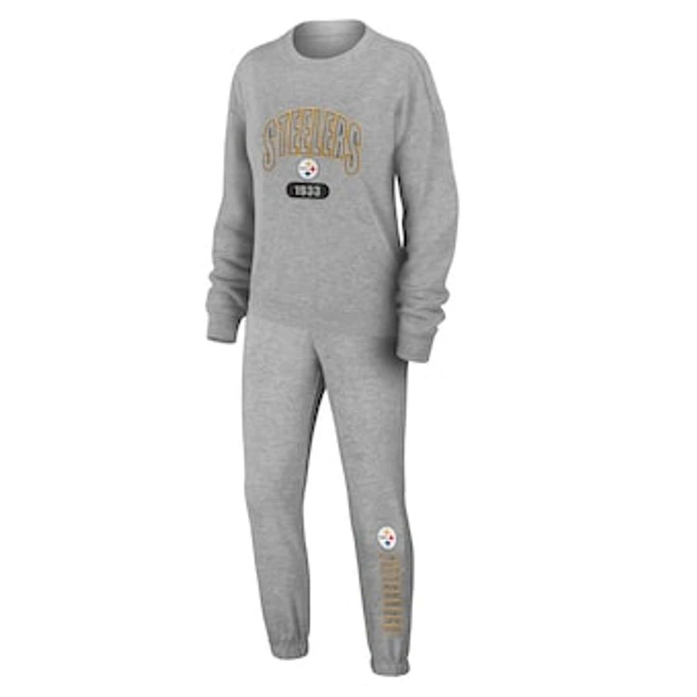 Women's WEAR by Erin Andrews  Heather Gray Pittsburgh Steelers Plus Knitted Tri-Blend Long Sleeve T-Shirt & Pants Lounge Set