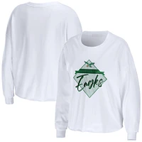 Women's WEAR by Erin Andrews White Philadelphia Eagles Domestic Cropped Long Sleeve T-Shirt