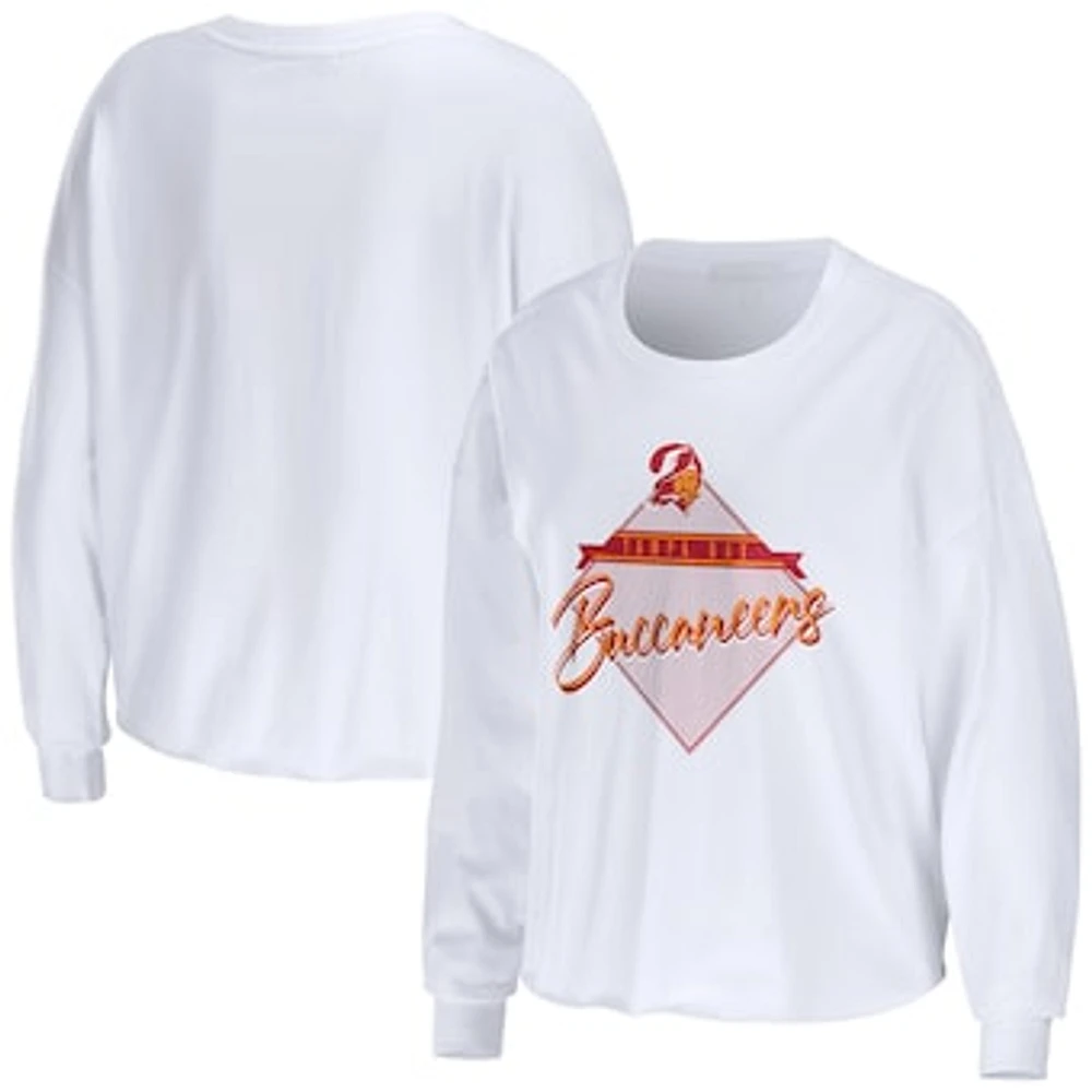 Women's WEAR by Erin Andrews White Tampa Bay Buccaneers Domestic Cropped Long Sleeve T-Shirt