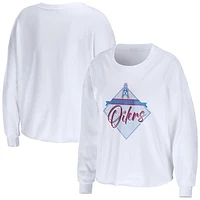 Women's WEAR by Erin Andrews White Houston Oilers Gridiron Classics Domestic Cropped Long Sleeve T-Shirt