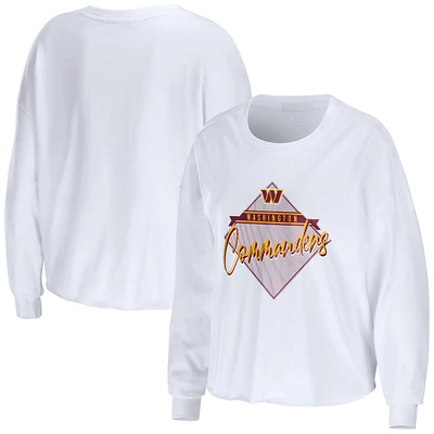 Women's WEAR by Erin Andrews White Washington Commanders Domestic Cropped Long Sleeve T-Shirt