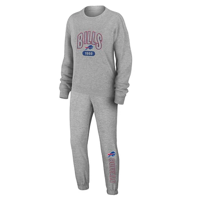 Women's WEAR by Erin Andrews Heather Gray Buffalo Bills Knit Long Sleeve Tri-Blend T-Shirt & Pants Sleep Set