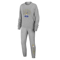 Women's WEAR by Erin Andrews Heather Gray Los Angeles Rams Knit Long Sleeve Tri-Blend T-Shirt & Pants Sleep Set