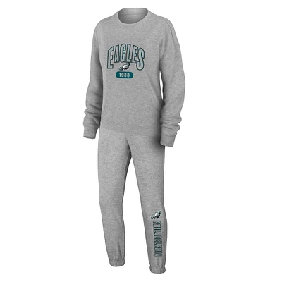 Women's WEAR by Erin Andrews Heather Gray Philadelphia Eagles Knit Long Sleeve Tri-Blend T-Shirt & Pants Sleep Set