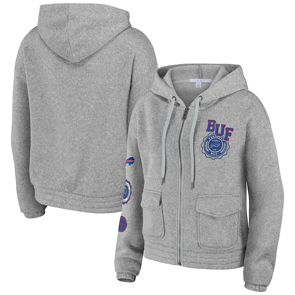 Women's WEAR by Erin Andrews Heather Gray Buffalo Bills Full-Zip Hoodie