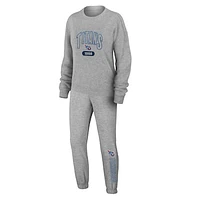 Women's WEAR by Erin Andrews Heather Gray Tennessee Titans Knit Long Sleeve Tri-Blend T-Shirt & Pants Sleep Set