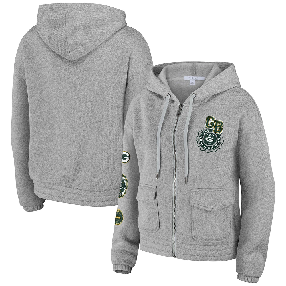 Women's WEAR by Erin Andrews Heather Gray Green Bay Packers Full-Zip Hoodie