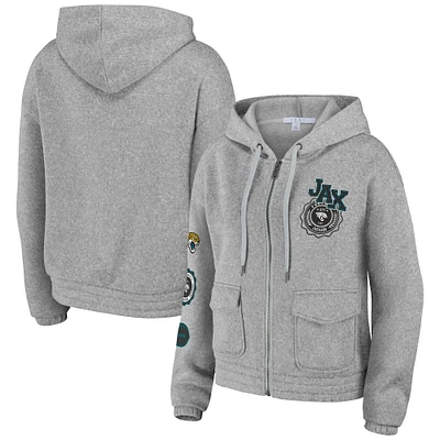 Women's WEAR by Erin Andrews Heather Gray Jacksonville Jaguars Full-Zip Hoodie