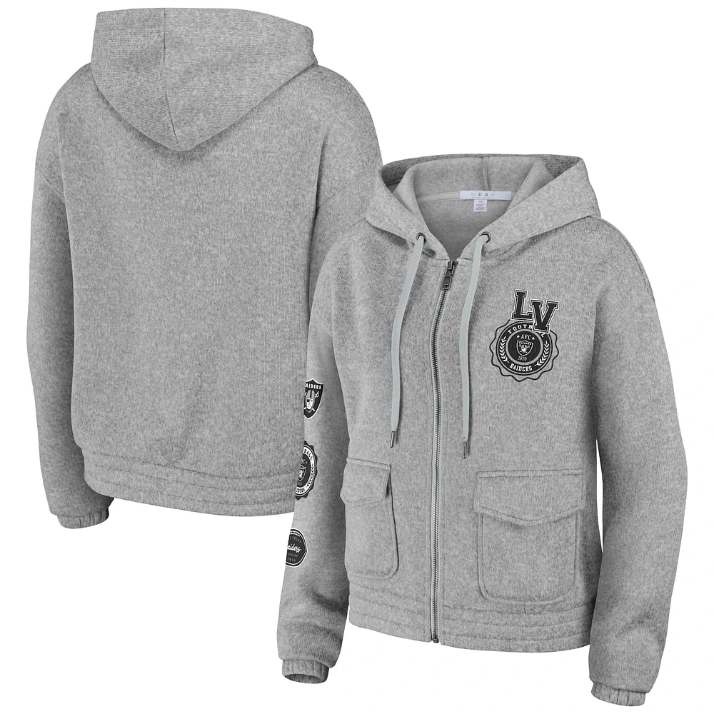 Women's WEAR by Erin Andrews Heather Gray Las Vegas Raiders Full-Zip Hoodie