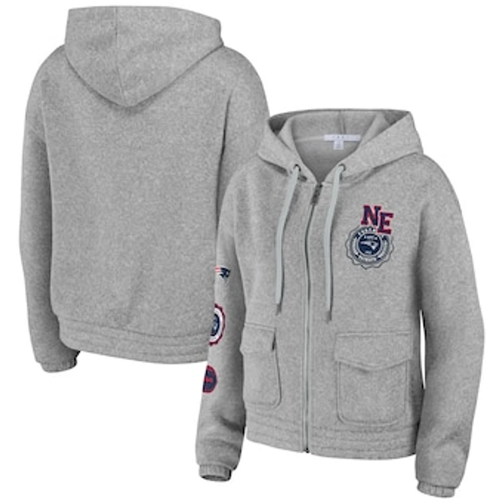 Women's WEAR by Erin Andrews Heather Gray New England Patriots Full-Zip Hoodie